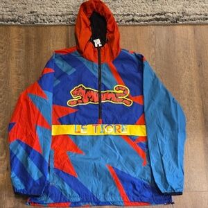 Le Tigre Retro Blue and Red Raincoat with Bold Design